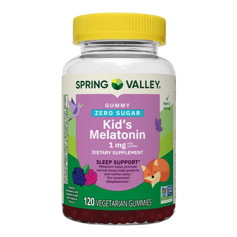 Spring Valley Zero Sugar Kids Melatonin Sleep Support Dietary Supplement Gummies, Raspberry and B... | Walmart (US)