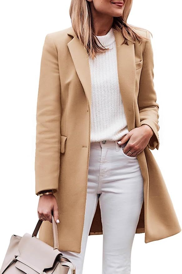 Zwurew Women's Notched Lapel Collar Single Breasted Pea Coats Winter Wool Blend Overcoat Long Jac... | Amazon (US)