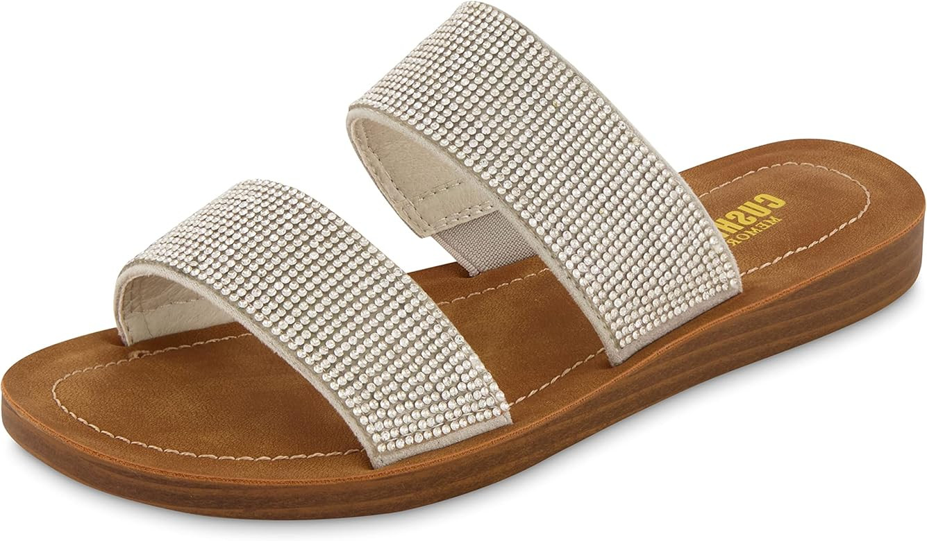 CUSHIONAIRE Women's Alana rhinestone two band slide sandal +Memory Foam | Amazon (US)
