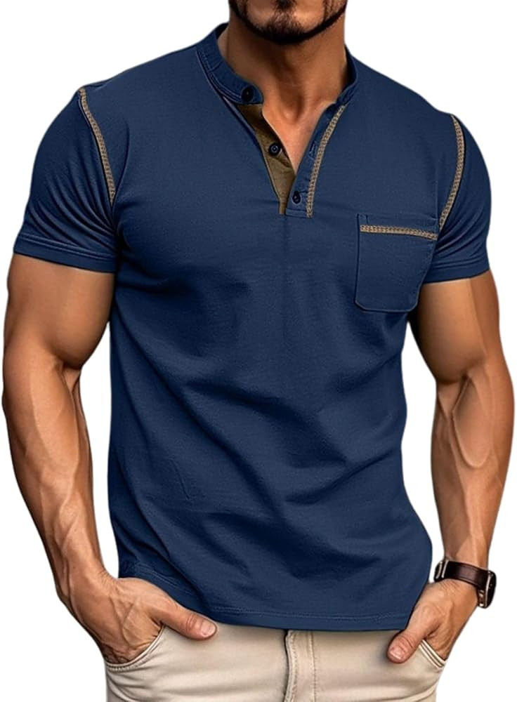 Aulemen Men's Henley Shirts Short Sleeve Casual Lightweight Slim Fit Basic Button T-Shirt with Po... | Amazon (US)