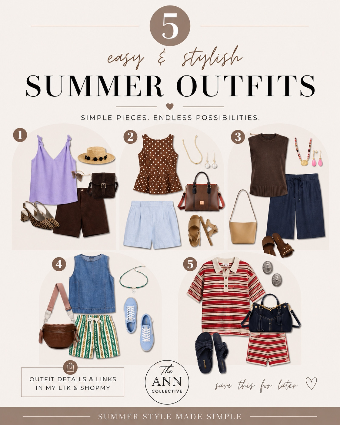 Five summer outfit ideas that make getting dressed easy.

These looks combine versatile basics with colorful accessories to create outfits you’ll reach for again and again. Shop every piece below.

#LTKStyleTip #LTKSummer #LTKFindsUnder100 #SummerOutfit #EverydayStyle #ClassicStyle #AffordableFashion #OutfitIdeas