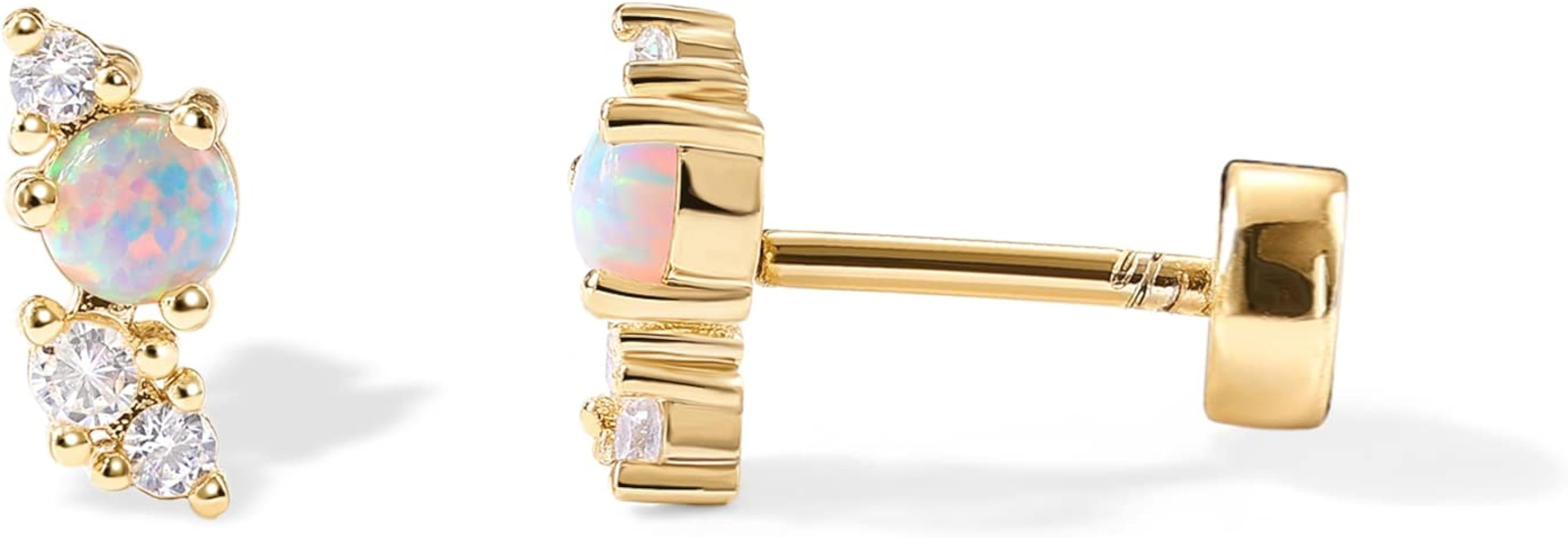 PAVOI 14K Gold Plated Solid 925 Sterling Silver Post Cubic Zirconia Flat Back Earrings for Women ... | Amazon (US)