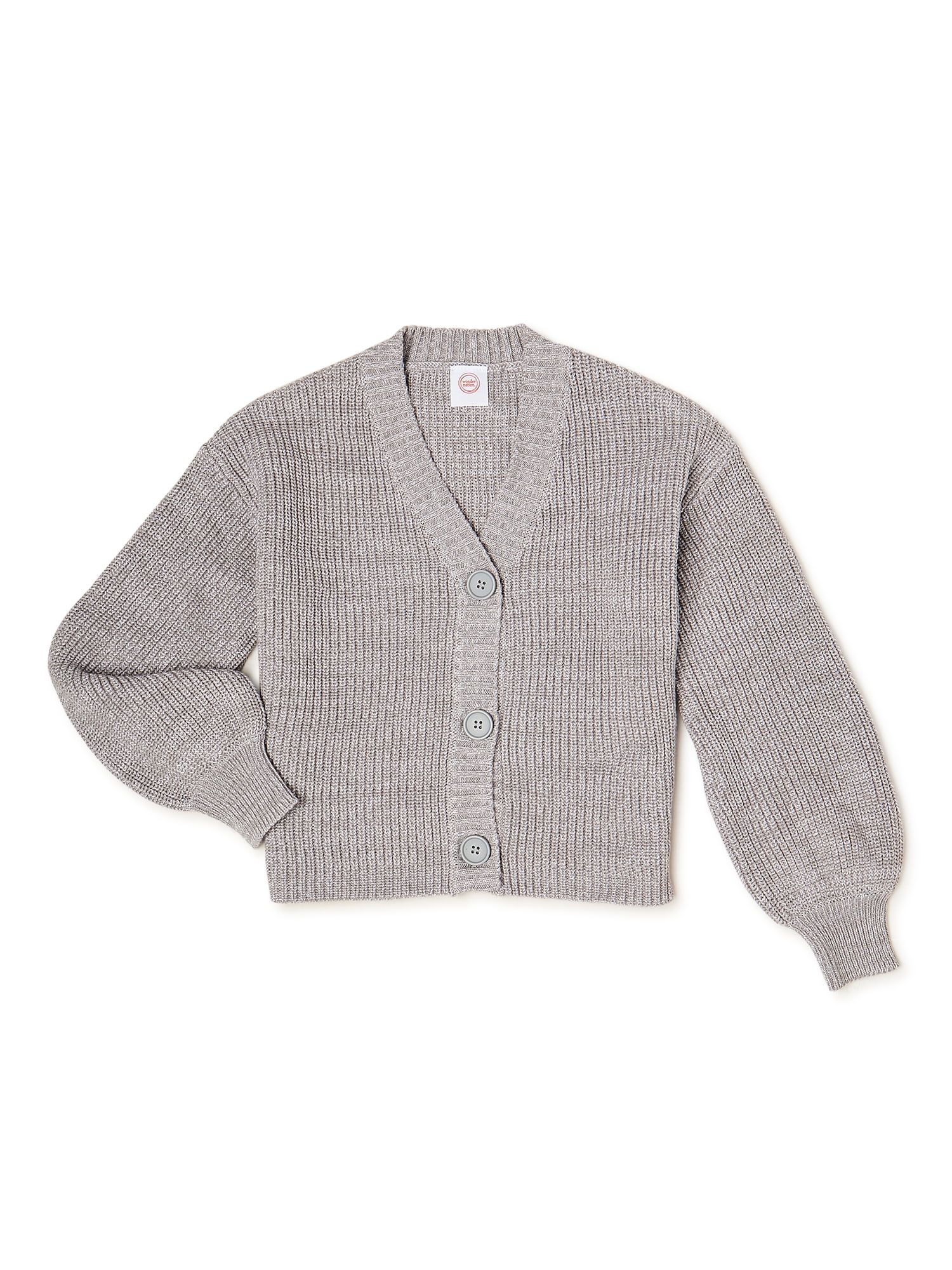 Wonder Nation Girls Long Sleeve Button-Front Cardigan Sweater, Sizes 4-18 & Plus | Walmart (US)