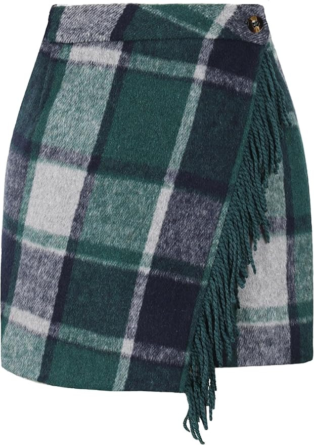 Tanming Plaid Skirts for Women High Waist Bodycon Pencil Fringe Mini Skirts Fall Winter Wool Wrap... | Amazon (US)