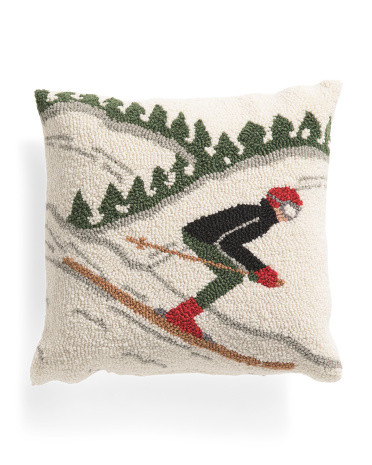 16x16 Hooked Skier Pillow | TJ Maxx