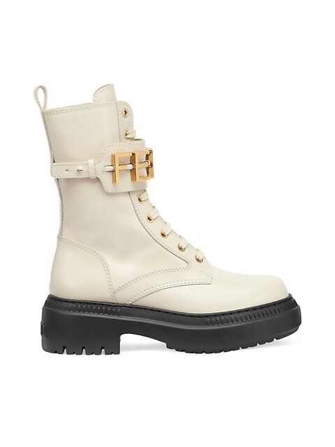 Fendi Logo Leather Lug-Sole Combat Boots | Saks Fifth Avenue