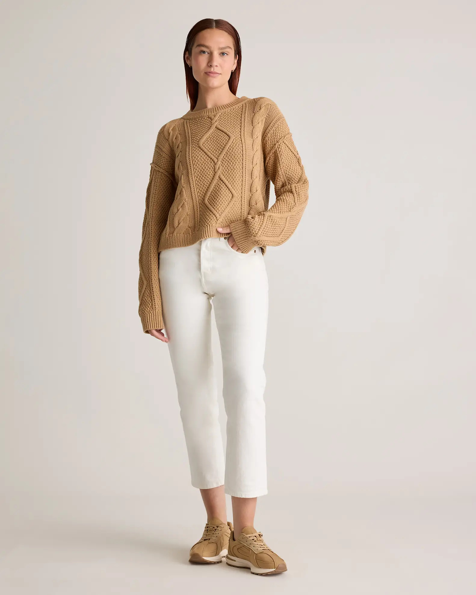 100% Organic Cotton Cropped Cable Crew Sweater | Quince