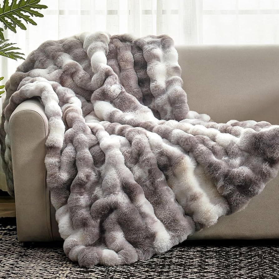 Cozy Bliss Faux Fur Throw Blanket for Couch, Fuzzy Soft Plush Thick Bubble Blanket for Sofa Bedro... | Amazon (US)