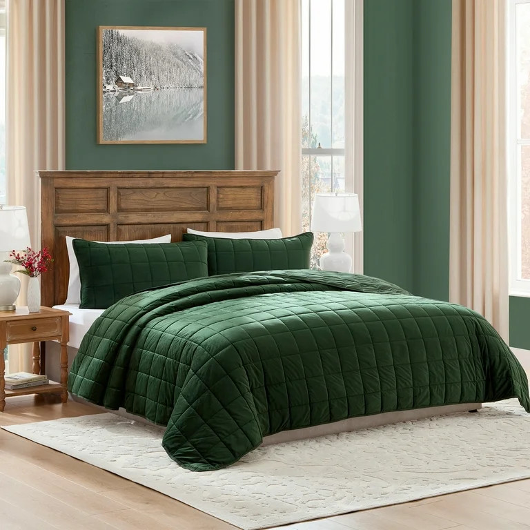 My Texas House Carson 3-Piece Green Velvet Adult Quilt Set, Full/Queen - Walmart.com | Walmart (US)