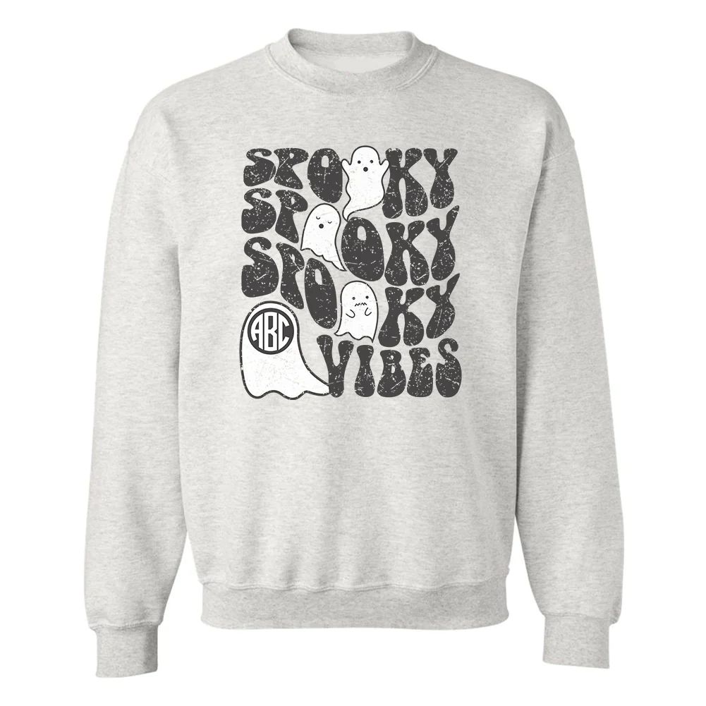 Monogrammed 'Ghost Spooky Vibes' Crewneck Sweatshirt | United Monograms