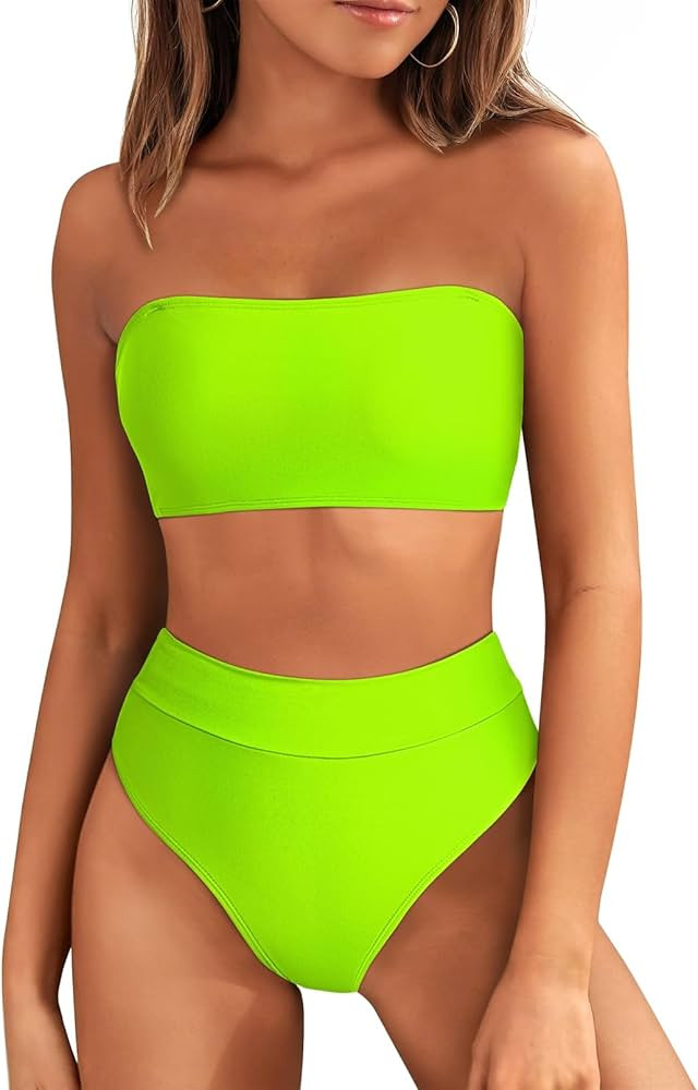 Pink Queen 2 Piece Bikini Set for Women Strapless Sexy Cheeky Push Up High Waisted Swimsuit Bathi... | Amazon (US)