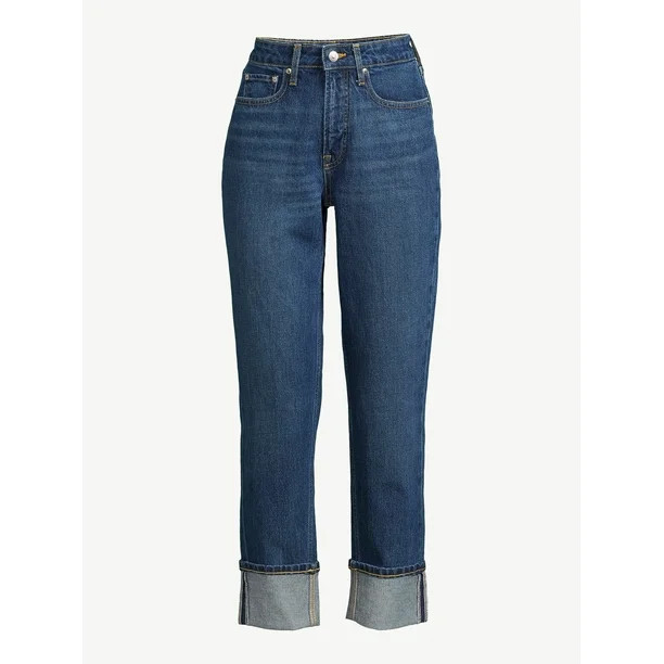 Free Assembly Women's Cuffed High Rise Straight Jeans - Walmart.com | Walmart (US)