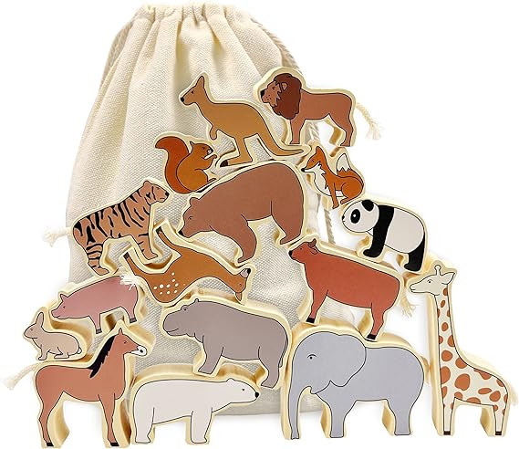 Xylolin Wooden Zoo Animal Blocks Stacking and Balancing Toy, Toddler Wood Animal Figures Blocks I... | Amazon (US)