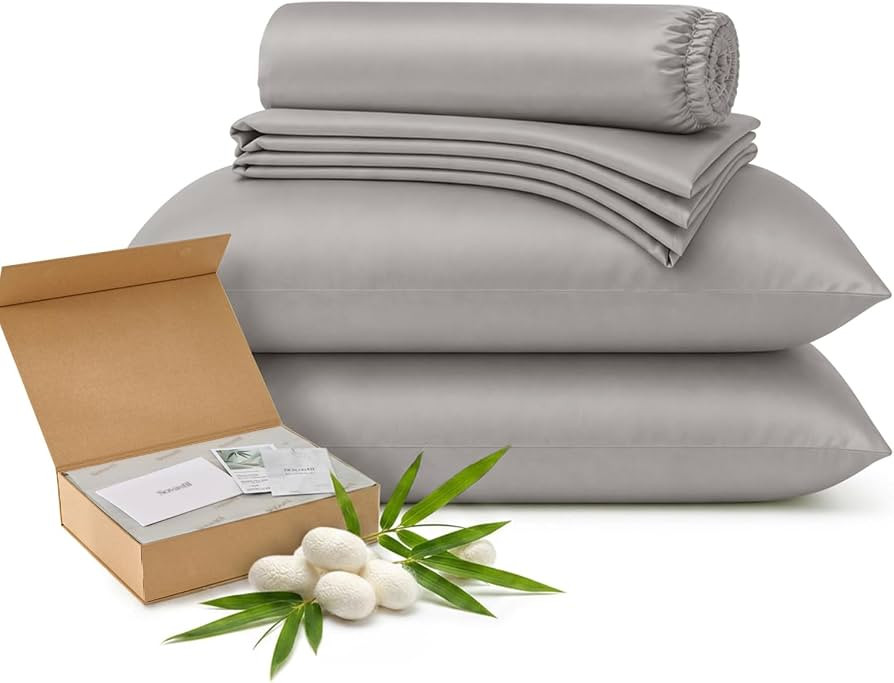 4pc Queen Sheet Set, Viscose derived from Bamboo & Mulberry Silk | Amazon (US)