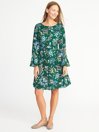 Old Navy Womens Tie-Back Fit & Flare Dress For Women Green Floral Size 0 | Old Navy US