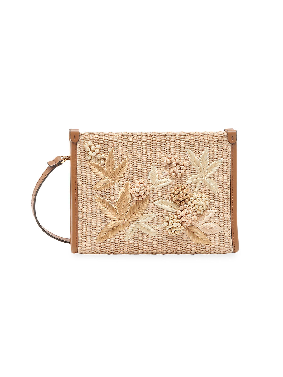 Women's Embroidered Raffia Shoulder Bag - Beige | Saks Fifth Avenue