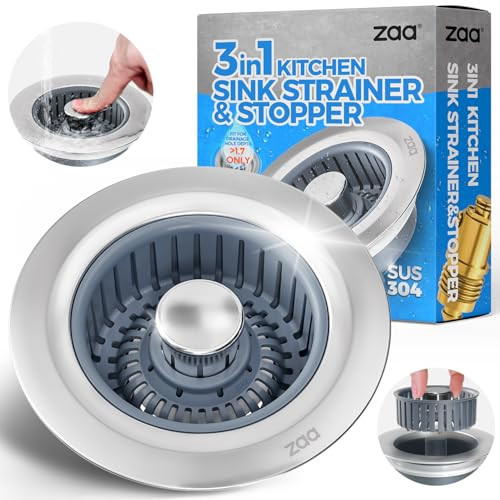 Sink Drain Strainer - Sink Stopper Kitchen Drain, 3 in 1 Kitchen Sink Drain Strainer with Anti-Clogging Basket, Kitchen Gadgets Clearance Sink Accessories, Fit US Standard 3-1/2'' Sink Hole, Silver | Amazon (US)