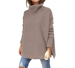 ANRABESS Women's Turtleneck Oversized 2023 Long Batwing Sleeve Spilt Hem Knit Tunic Pullover Swea... | Amazon (US)