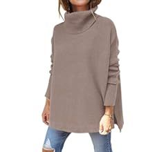ANRABESS Women's Turtleneck Oversized 2023 Long Batwing Sleeve Spilt Hem Knit Tunic Pullover Swea... | Amazon (US)