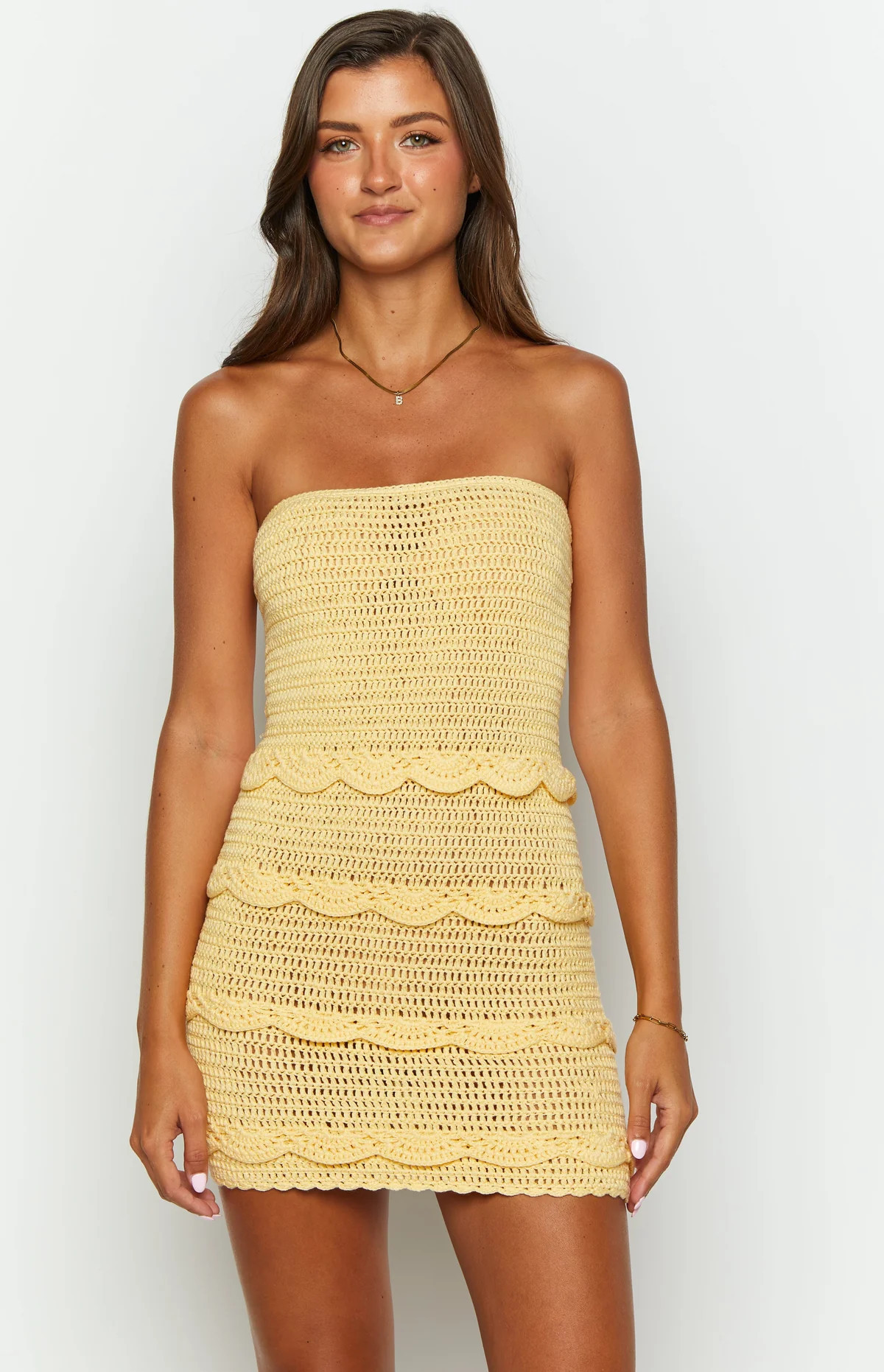 Hazeley Yellow Strapless Mini Dress | Beginning Boutique (US)