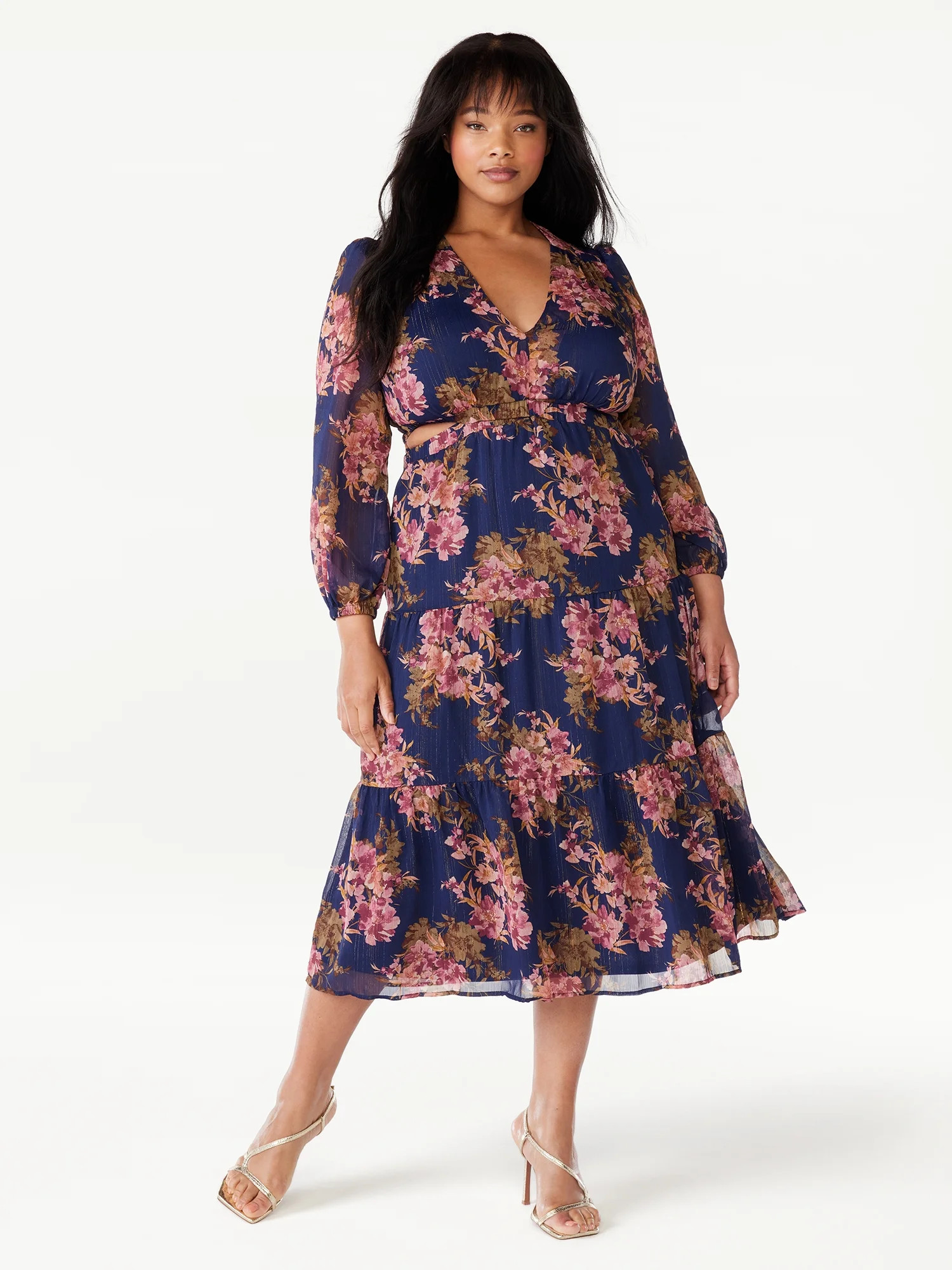 Sofia Jeans Women's Plus Size Cutout Maxi Dress with Long Sleeves, 50" Length, 1X-5X | Walmart (US)