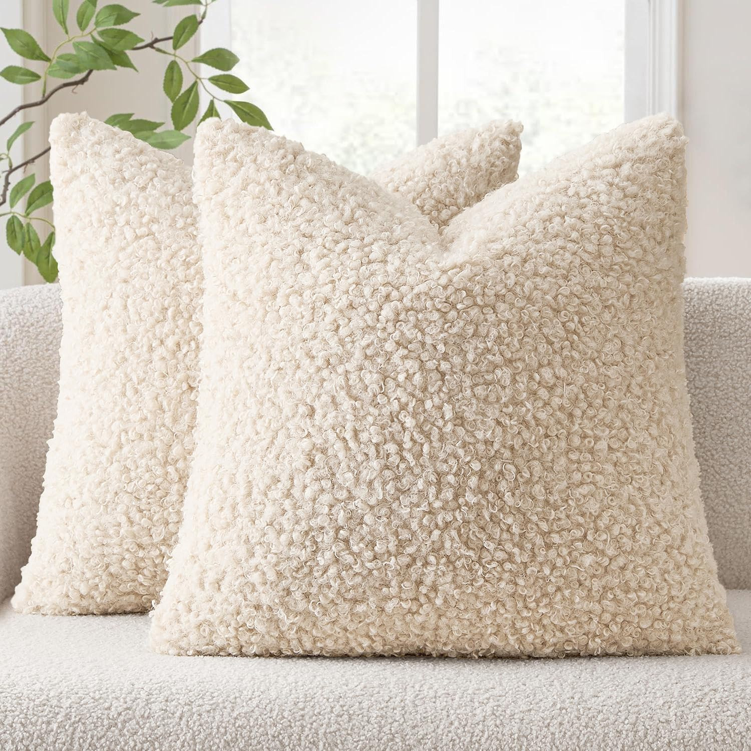 EMEMA Pack of 2 Teddy Faux Fur Throw Pillow Covers 24x24 Inch Soft Fuzzy Sherpa Sheepskin Decorat... | Amazon (US)