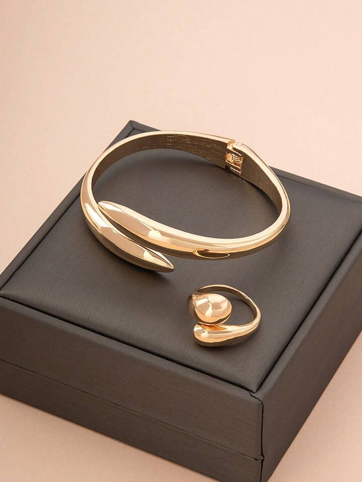 1pc Geometric Shape Alloy Bangle & Ring Set | SHEIN