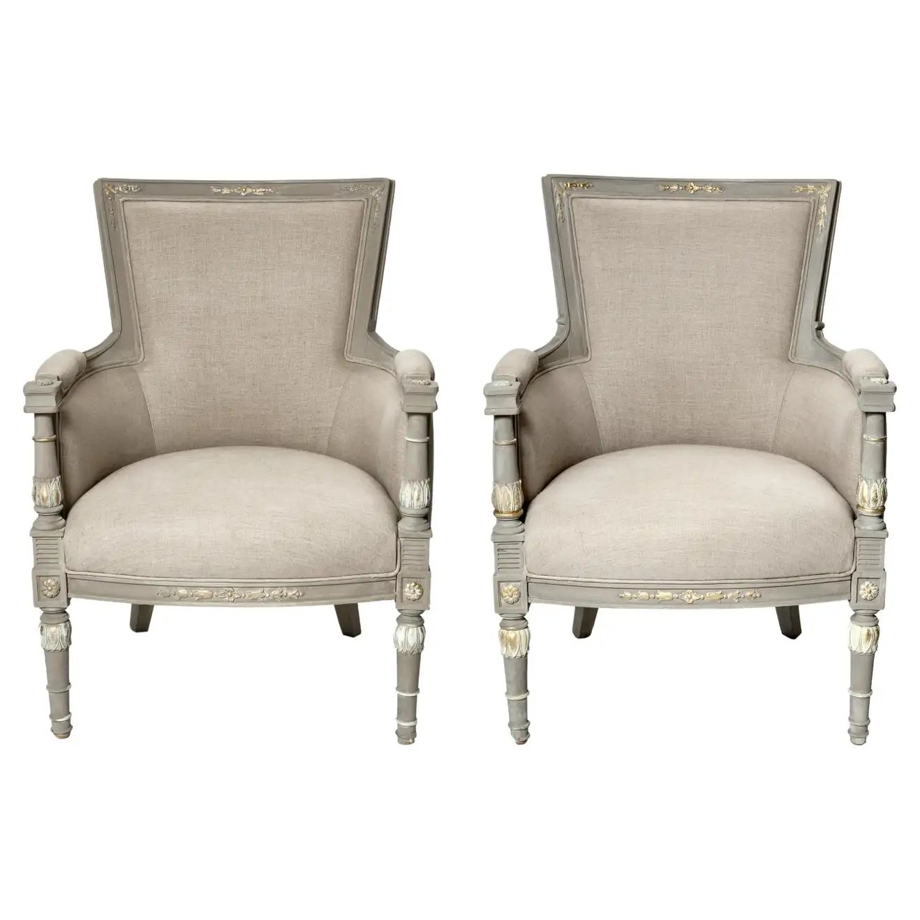 Belgian Linen Berege Chairs, a Pair | 1stDibs