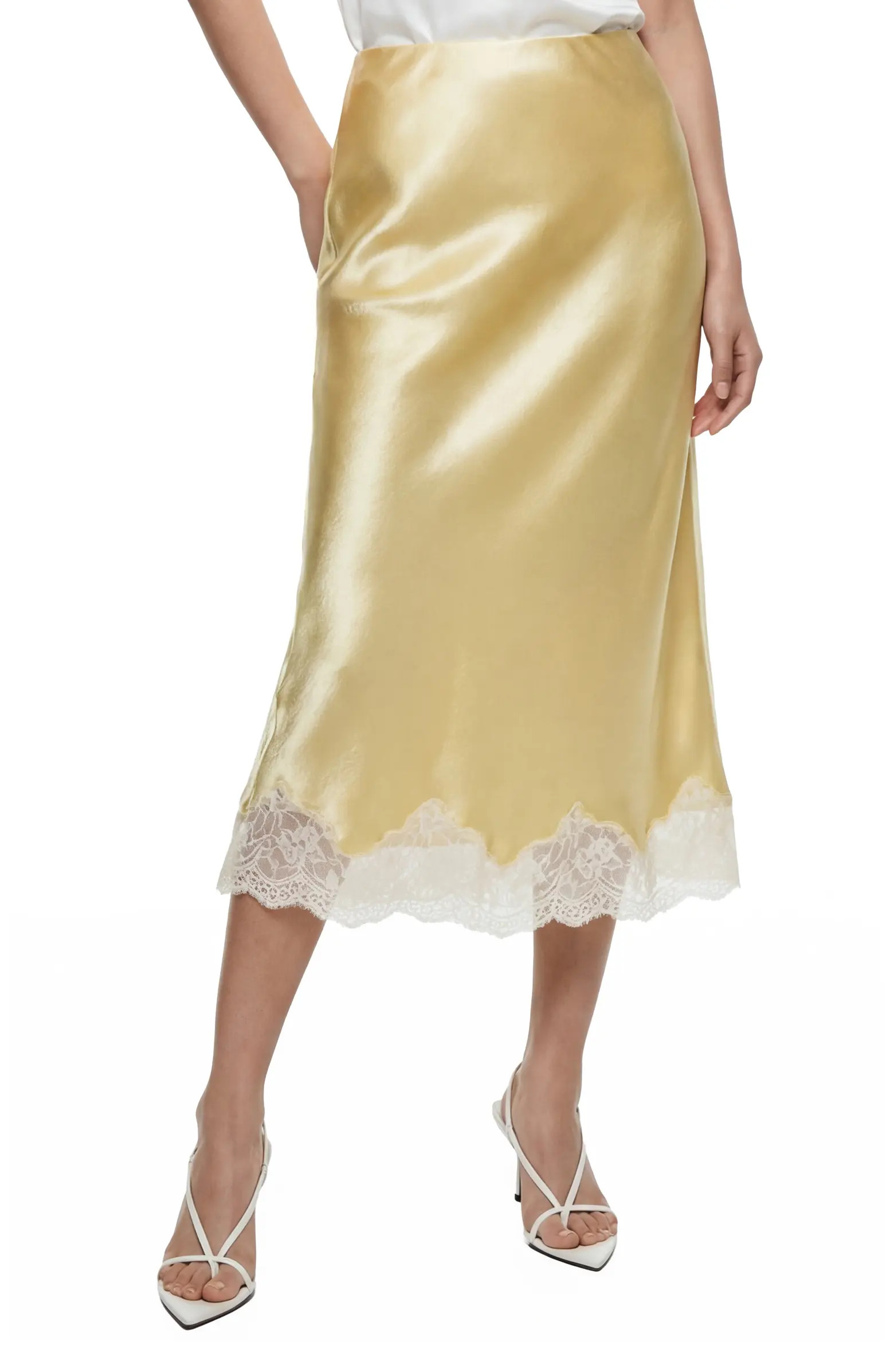 Marisa Bias Cut Lace Trim Satin Skirt | Nordstrom Rack