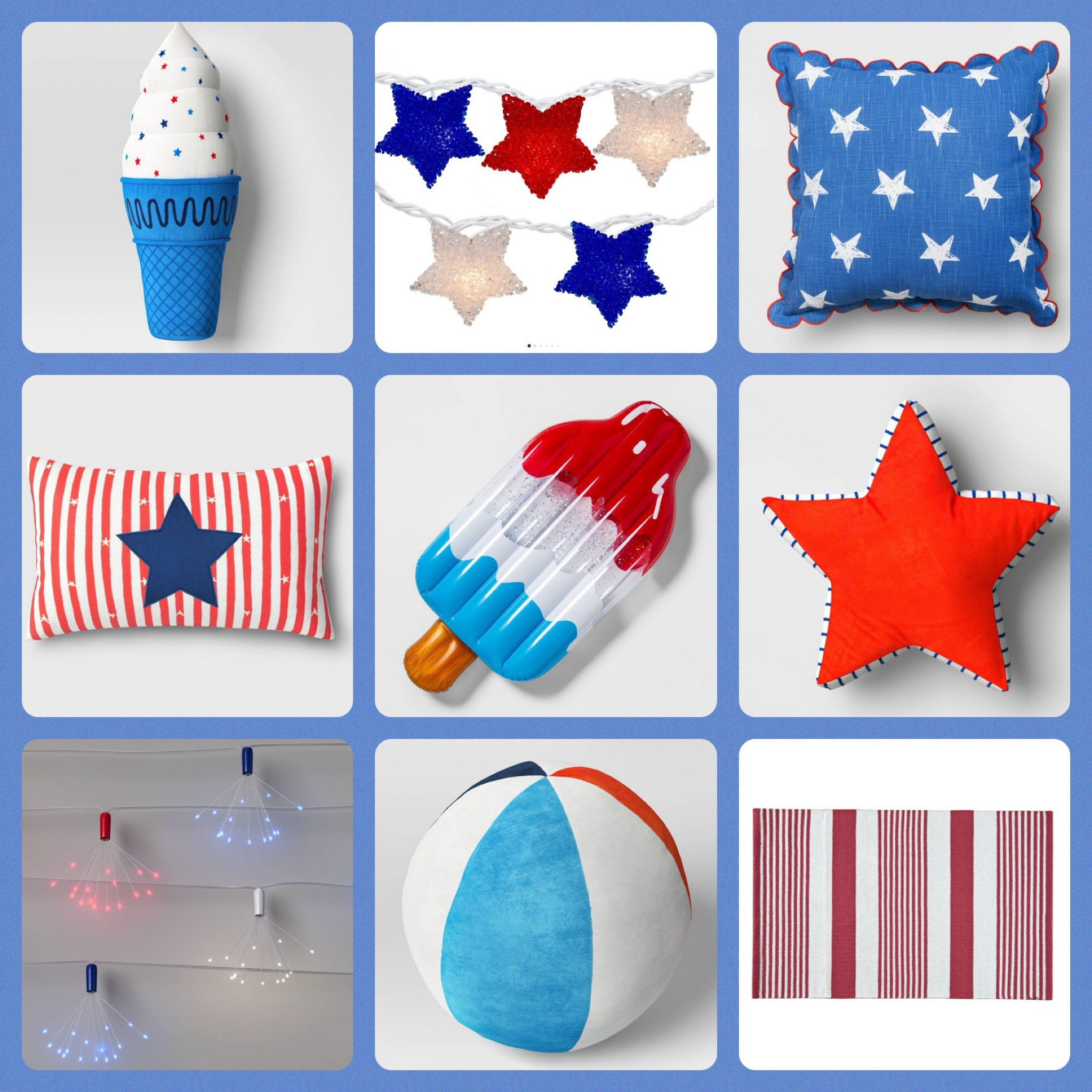 Patriotic Summer Finds! 
Memorial Day, July 4th, Fourth of July, Red, White & Blue, pool floats, string lights, throw pillows, accent rug, outdoors

#LTKParties #LTKSeasonal #LTKHome