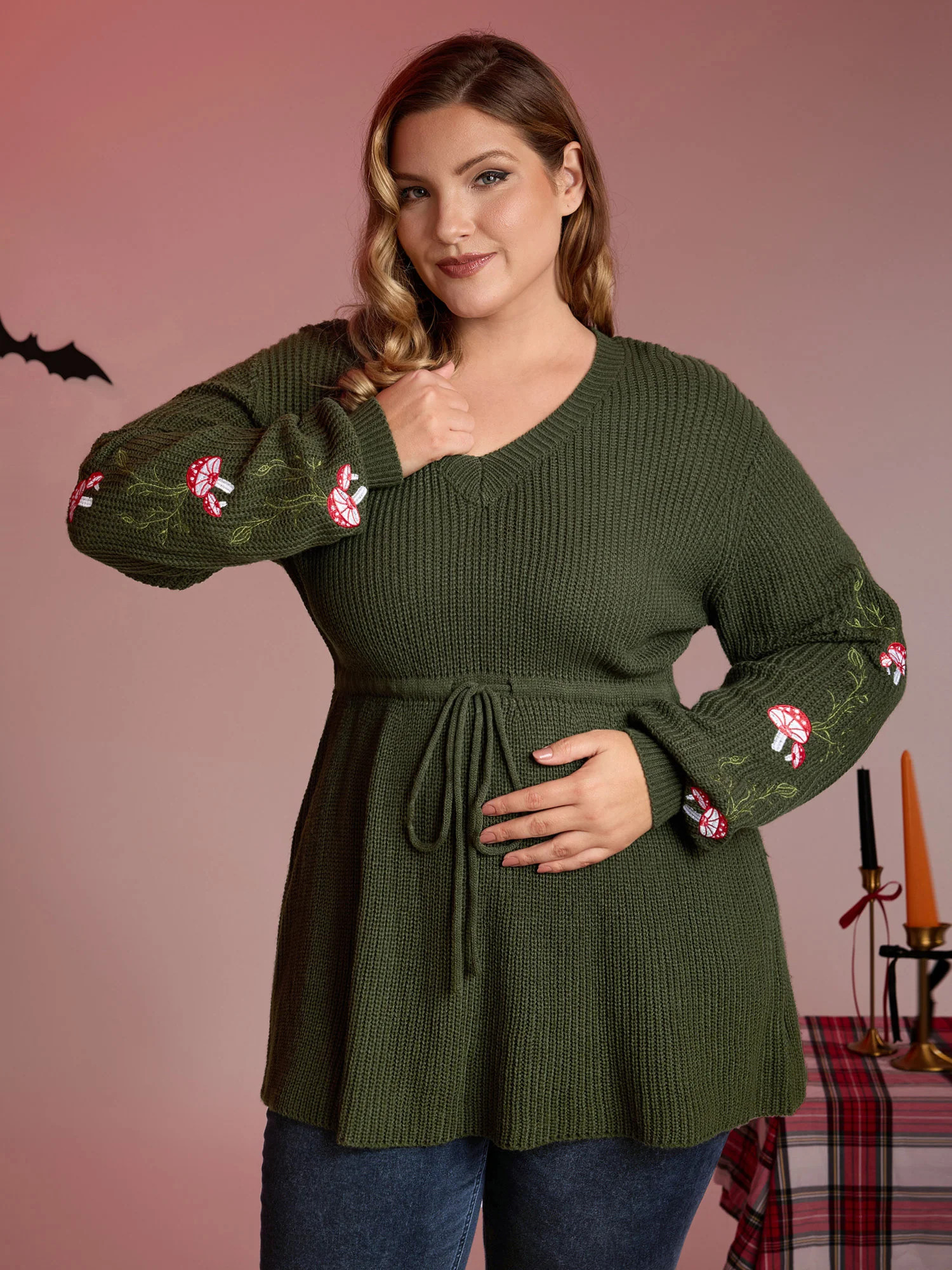 Mushroom Halloween Embroidery A-Line Pullover | Bloomchic