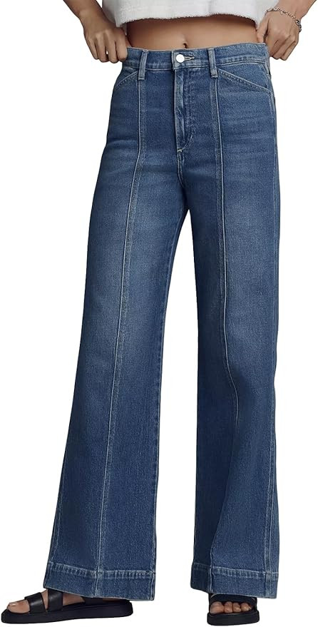 Allimy Womens High Waist Front Seamed High Rise Wide-Leg Jeans Straight Leg Loose Washed Long Ful... | Amazon (US)