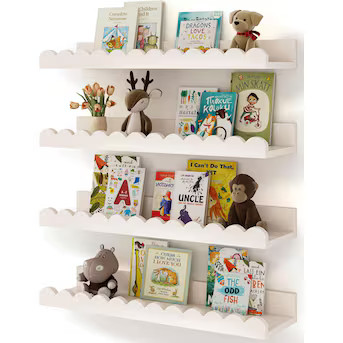 Vintage Nursery Book Shelves 4 Pack White Floating Shelves for Wall Kids Scalloped Shelves Wall B... | Lowe's