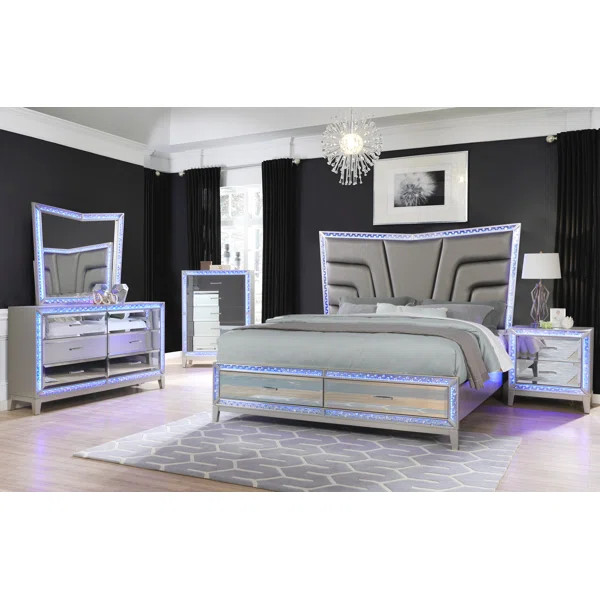 Luxury 4 Piece Bedroom Set, Silver | Wayfair Professional