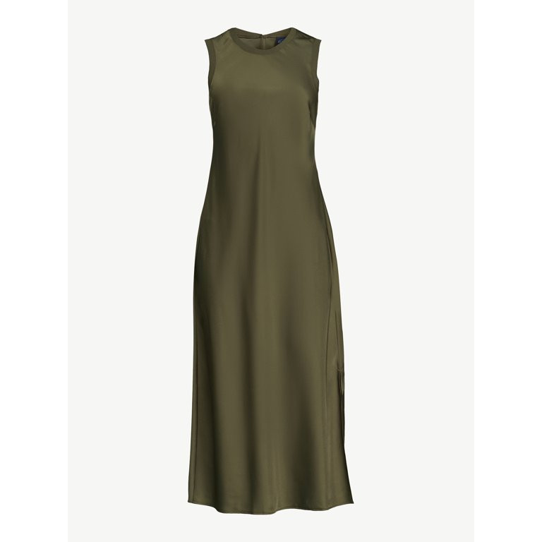 Scoop Women's Sleeveless Satin Midi Tank Dress, Sizes XS-XXL - Walmart.com | Walmart (US)