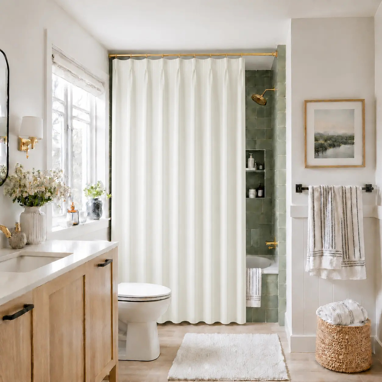 Heck Solid Waterproof Shower Curtain Pleated - AD08 Black | TWOPAGES