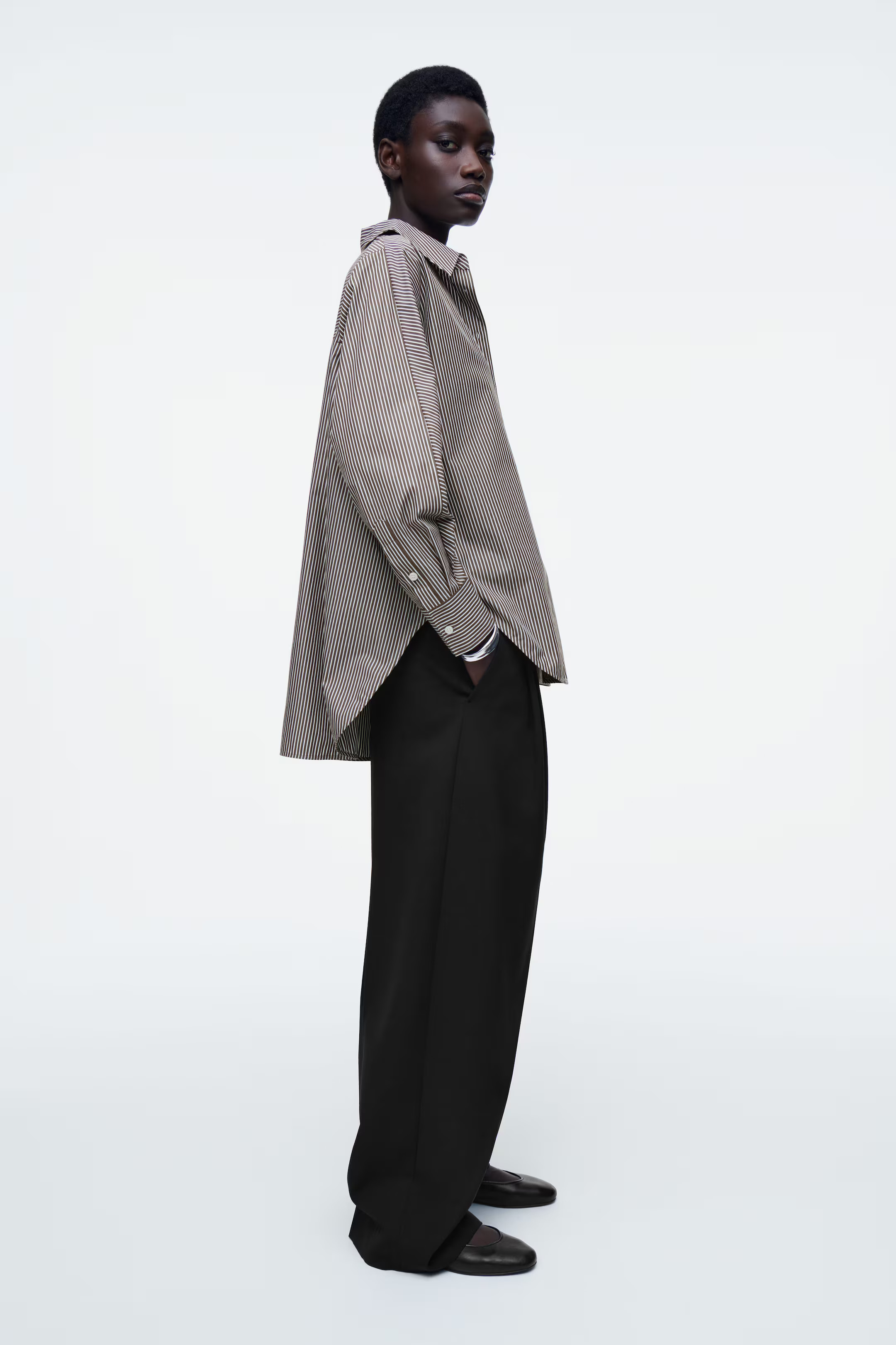 RELAXED COTTON SHIRT - BROWN / WHITE / STRIPED | COS UK