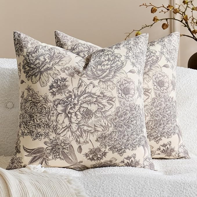 Floral Vintage Pillow Covers 20x20 Inch Set of 2 Block Print Pillow Covers Decorative Throw Pillo... | Amazon (US)