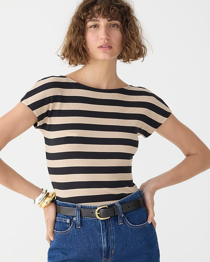 Vintage rib cropped scoopback T-shirt in stripe | J. Crew US