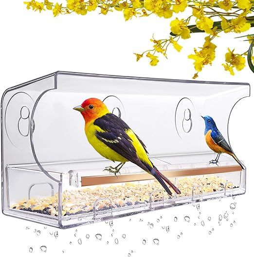 LUJII Window Bird Feeder with Strong Suction Cups and Slid Seed Tray, for Wild Birds, Anti-Shock ... | Amazon (US)