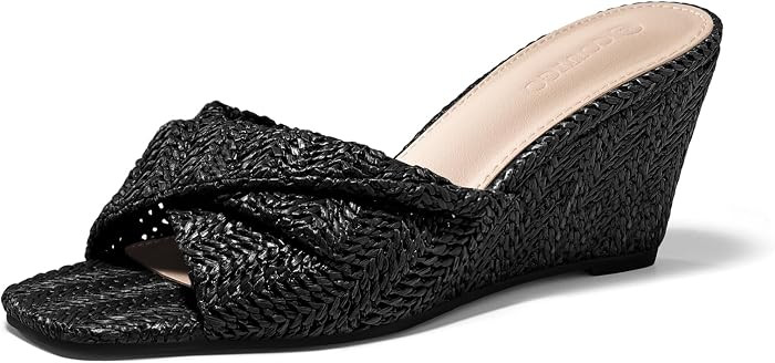 Coutgo Womens Wedge Sandals Espadrilles Square Open Toe Slip On High Heels Slides Summer Beach Sh... | Amazon (US)