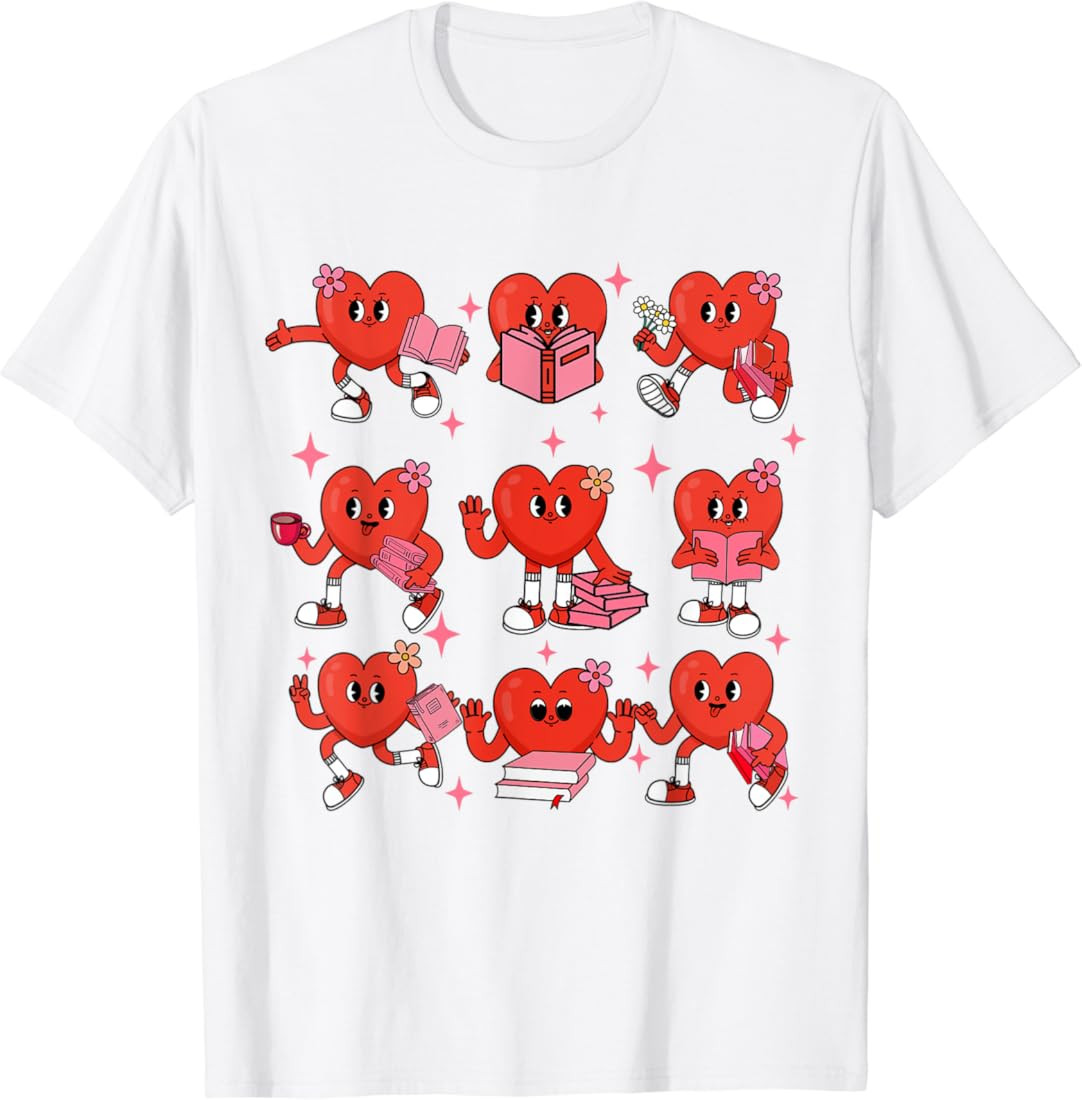 Cute Heart Reading A Book Valentines Day Teacher Book Lovers T-Shirt | Amazon (US)