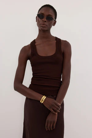 CLARA BURNT CHOC SCOOP NECK TANK TOP | DISSH