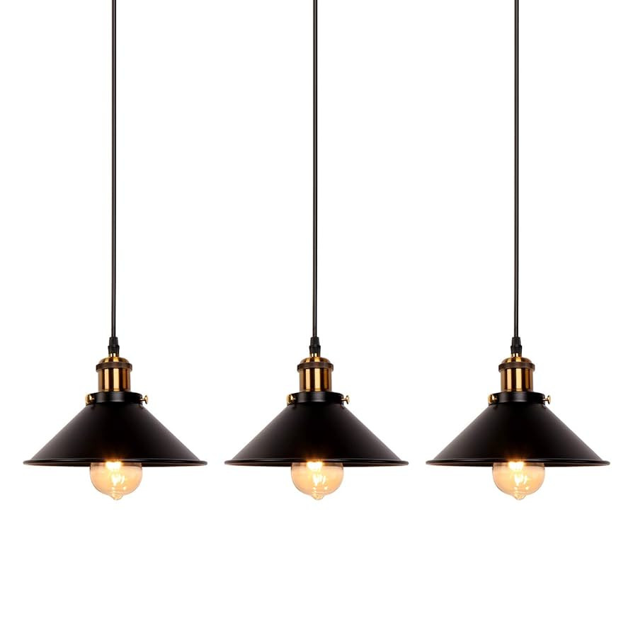 Newrays Industrial Retro Black Iron Kitchen Restaurant Bar Balcony Hanging Pendant Light (3 Pack) | Amazon (US)