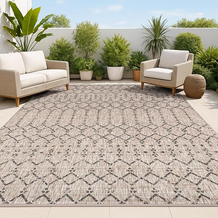 JONATHAN Y Moroccan Geometric Indoor/Outdoor Area Rug, 8x10, Natural/Black – Ships Rolled, Dura... | Amazon (US)