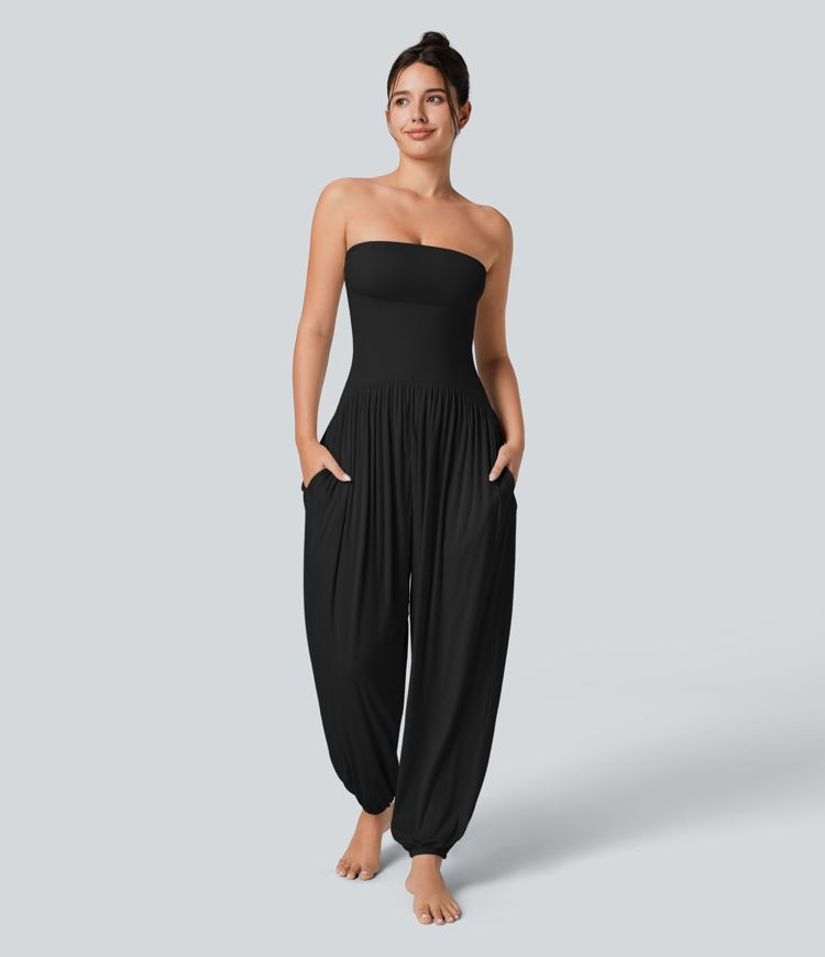Women’s Ribbed Tube Backless Side Pocket Casual Jumpsuit - Halara | HALARA