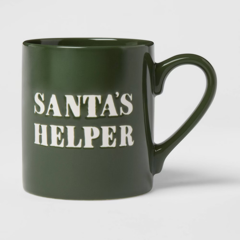 16oz Stoneware Santa's Helper Christmas Mug Green - Threshold | Target