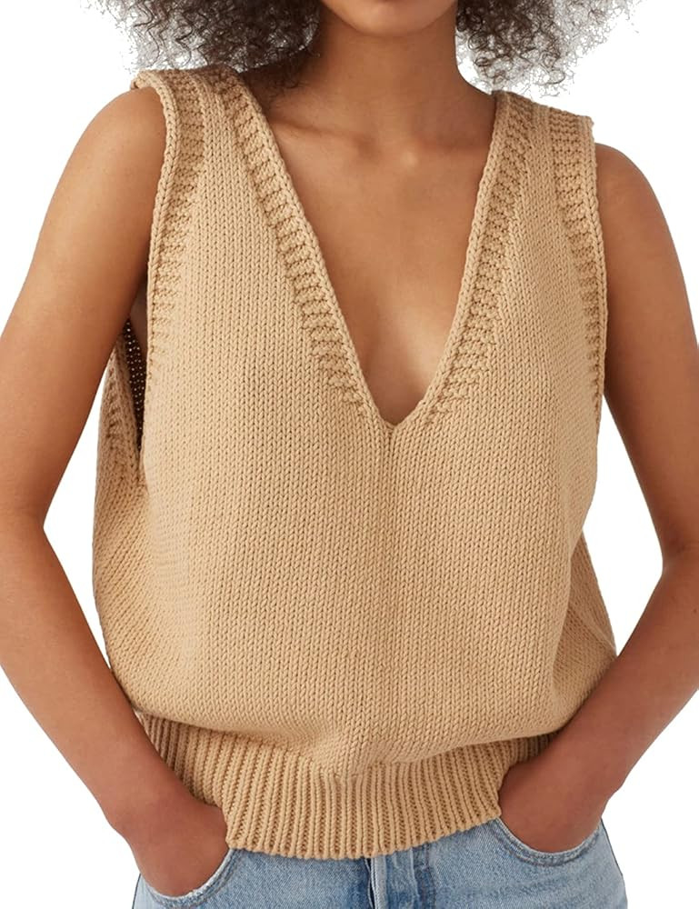 Locachy Women's V Neck Sleeveless Knit Pullover Sweater Vest Casual Cami Tank Top | Amazon (US)