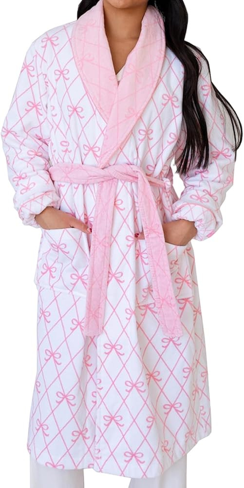 VISGOGO Valentines Day Womens Robe Lightweight Short Knit Bathrobe Soft Ladies Bow Sleepwear with... | Amazon (US)