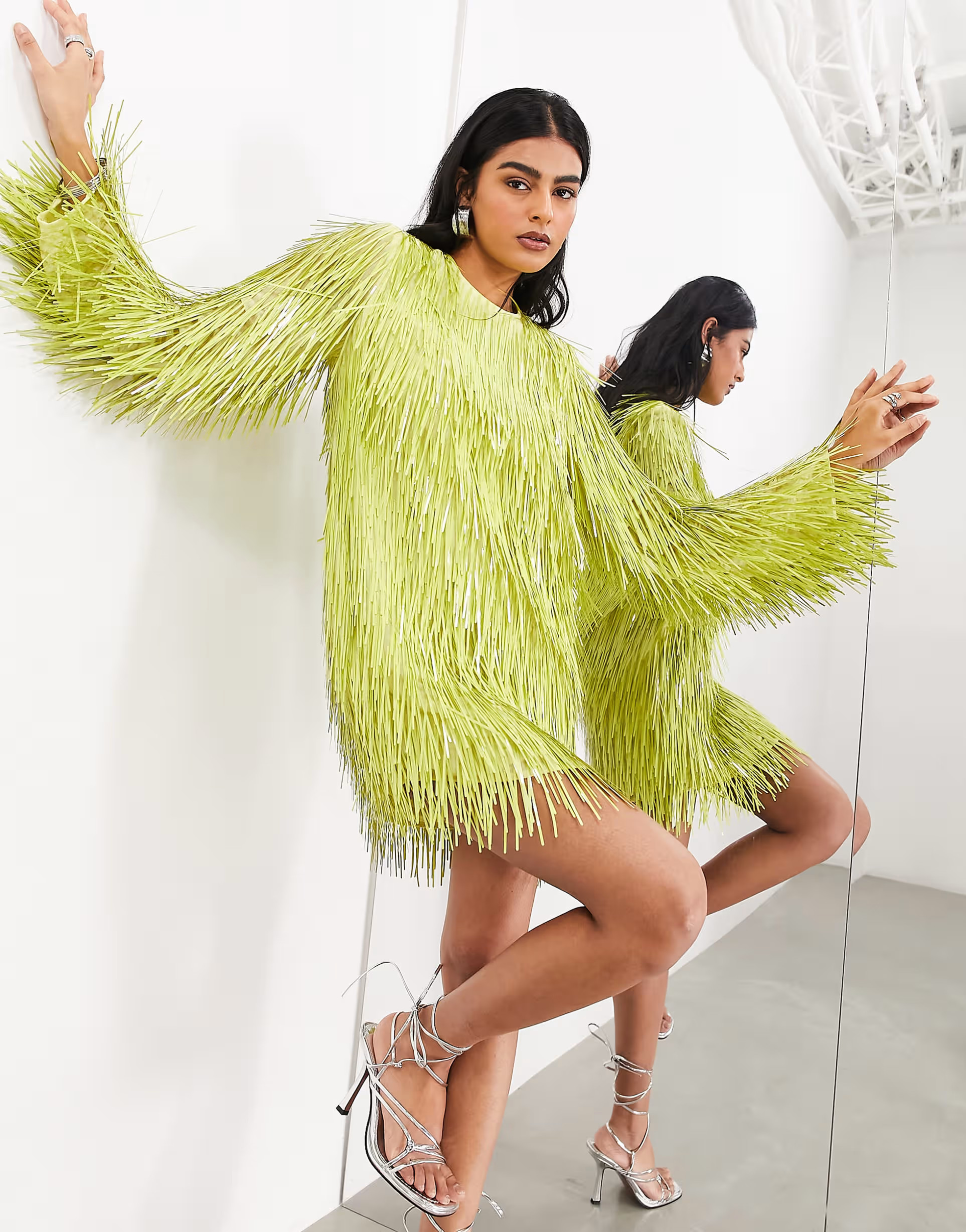 ASOS EDITION shard sequin long sleeve mini dress in lime green | ASOS (Global)